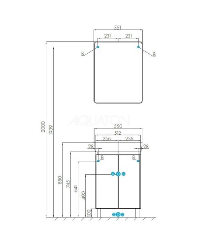 Комплект мебели белый глянец/серый кашемир 55 см Акватон Скай 1A238101SY010 + 1WH302185 + 1A238402SY010