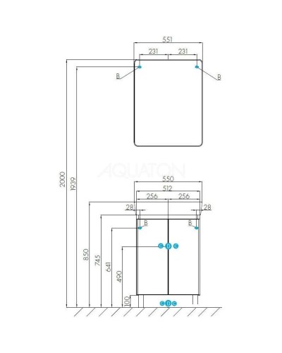 Комплект мебели белый глянец/серый кашемир 50 см Акватон Скай 1A238001SY010 + 1WH302184 + 1A238402SY010