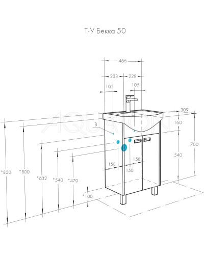 Комплект мебели белый глянец/дуб сомерсет 50,5 см Акватон Бекка 1A210801BAC20 + 1WH207781 + 1A214202BAC20