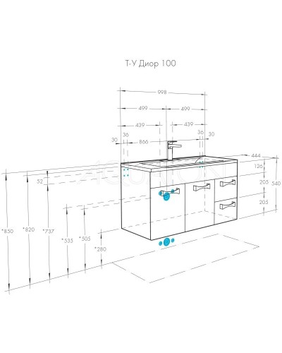 Комплект мебели белый глянец 100,2 см Акватон Диор 1A167701DR010 + 1A723031AG010 + 1A167902DR01R