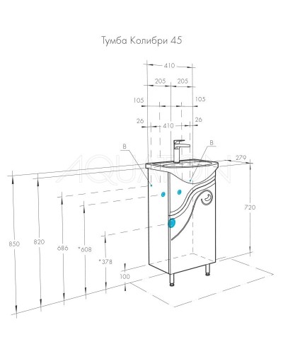 Комплект мебели белый глянец 45 см Акватон Колибри 1A065201KO01L + 1.WH11.2.449 + 1A065302KO01L