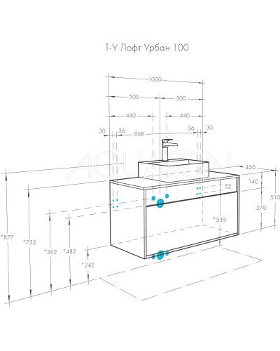 Комплект мебели серый графит/дуб орегон 100 см Акватон Лофт Урбан 1A247701LQX60 + 732700C000 + 1A248002LQX50