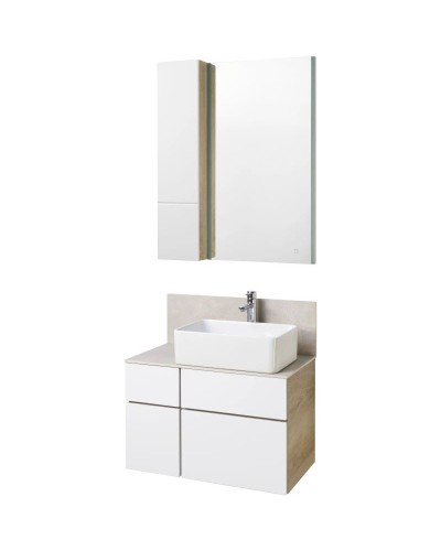 Комплект мебели дуб эндгрейн/белый матовый 80 см Акватон Мишель 1A244501MIX40 + 1A253203MIX40 + 732700B000 + 1A253902MIX40 + 1A244303MIX40