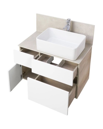 Комплект мебели дуб эндгрейн/белый матовый 80 см Акватон Мишель 1A244501MIX40 + 1A253203MIX40 + 732700B000 + 1A253902MIX40 + 1A244303MIX40