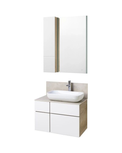 Комплект мебели дуб эндгрейн/белый матовый 80 см Акватон Мишель 1A244501MIX40 + 1A253203MIX40 + 1AX169WBXX000 + 1A253902MIX40 + 1A244303MIX40