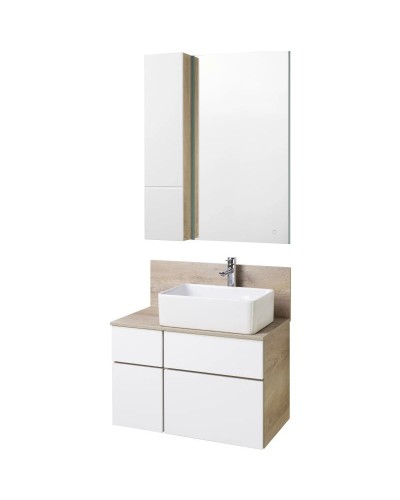 Комплект мебели дуб эндгрейн/белый матовый 80 см Акватон Мишель 1A244501MIX40 + 1A253003MIX40 + 732700B000 + 1A253902MIX40 + 1A244303MIX40