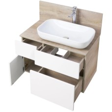 Комплект мебели дуб эндгрейн/белый матовый 80 см Акватон Мишель 1A244501MIX40 + 1A253003MIX40 + 1AX169WBXX000 + 1A253902MIX40 + 1A244303MIX40