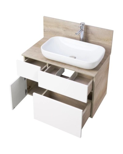 Комплект мебели дуб эндгрейн/белый матовый 80 см Акватон Мишель 1A244501MIX40 + 1A253003MIX40 + 1AX169WBXX000 + 1A253902MIX40 + 1A244303MIX40