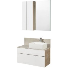 Комплект мебели дуб эндгрейн/белый матовый 100 см Акватон Мишель 1A244101MIX40 + 732700B000 +  1A253303MIX40 + 1A253902MIX40 + 1A244203MIX40