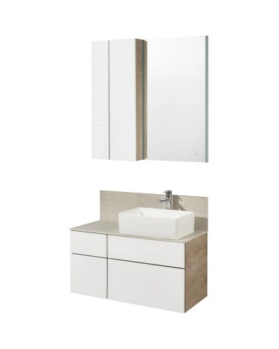 Комплект мебели дуб эндгрейн/белый матовый 100 см Акватон Мишель 1A244101MIX40 + 732700B000 +  1A253303MIX40 + 1A253902MIX40 + 1A244203MIX40