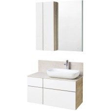 Комплект мебели дуб эндгрейн/белый матовый 100 см Акватон Мишель 1A244101MIX40 + 1A253303MIX40 + 1AX169WBXX000 + 1A253902MIX40 + 1A244203MIX40