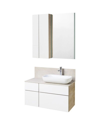 Комплект мебели дуб эндгрейн/белый матовый 100 см Акватон Мишель 1A244101MIX40 + 1A253303MIX40 + 1AX169WBXX000 + 1A253902MIX40 + 1A244203MIX40