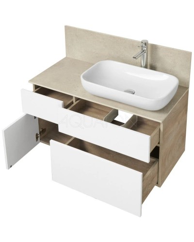 Комплект мебели дуб эндгрейн/белый матовый 100 см Акватон Мишель 1A244101MIX40 + 1A253303MIX40 + 1AX169WBXX000 + 1A253902MIX40 + 1A244203MIX40