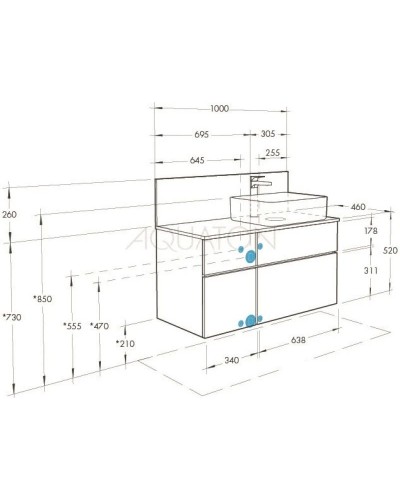 Комплект мебели дуб эндгрейн/белый матовый 100 см Акватон Мишель 1A244101MIX40 + 1A253303MIX40 + 1AX169WBXX000 + 1A253902MIX40 + 1A244203MIX40