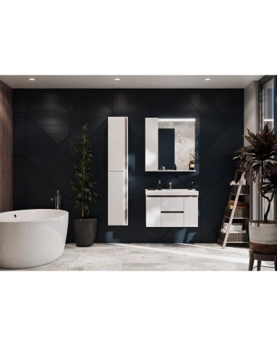 Комплект мебели белый глянец/грецкий орех 80 см Акватон Рене 1A258601NRC80 + 1WH302251 + 1A222502NRC80