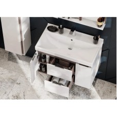 Комплект мебели белый глянец/грецкий орех 80 см Акватон Рене 1A258601NRC80 + 1WH302251 + 1A222502NRC80