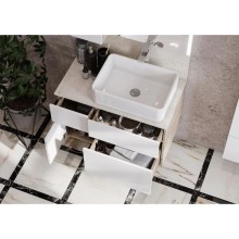 Комплект мебели дуб эндгрейн/белый матовый 80 см Акватон Мишель 1A244501MIX40 + 1A253203MIX40 + 732700B000 + 1A253902MIX40 + 1A244303MIX40