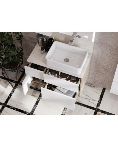 Комплект мебели дуб эндгрейн/белый матовый 80 см Акватон Мишель 1A244501MIX40 + 1A253003MIX40 + 732700B000 + 1A253902MIX40 + 1A244303MIX40