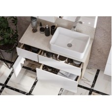 Комплект мебели дуб эндгрейн/белый матовый 100 см Акватон Мишель 1A244101MIX40 + 732700B000 +  1A253303MIX40 + 1A253902MIX40 + 1A244203MIX40