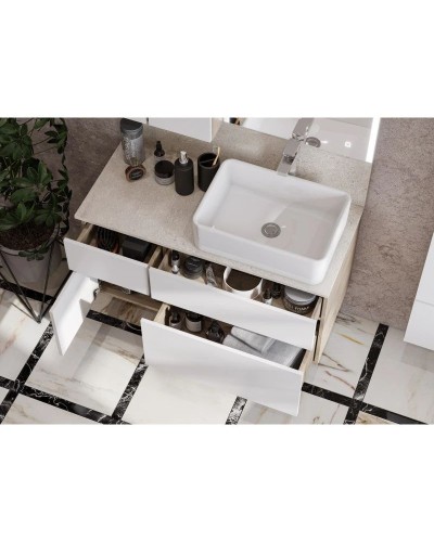 Комплект мебели дуб эндгрейн/белый матовый 100 см Акватон Мишель 1A244101MIX40 + 732700B000 +  1A253303MIX40 + 1A253902MIX40 + 1A244203MIX40