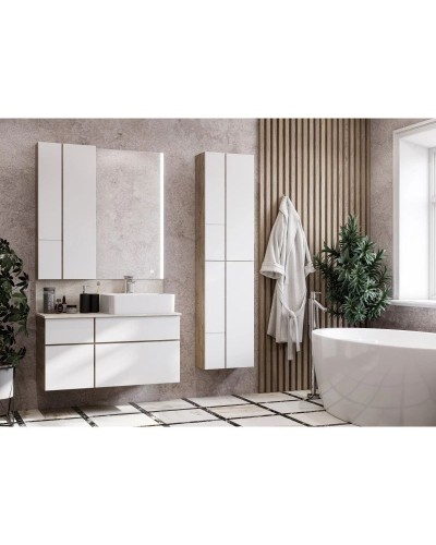 Комплект мебели дуб эндгрейн/белый матовый 100 см Акватон Мишель 1A244101MIX40 + 732700B000 +  1A253303MIX40 + 1A253902MIX40 + 1A244203MIX40