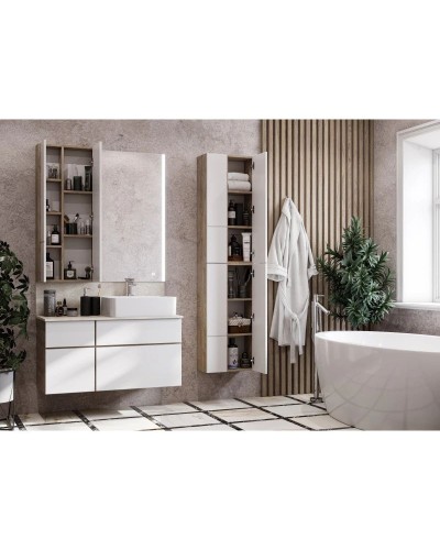 Комплект мебели дуб эндгрейн/белый матовый 100 см Акватон Мишель 1A244101MIX40 + 732700B000 +  1A253303MIX40 + 1A253902MIX40 + 1A244203MIX40