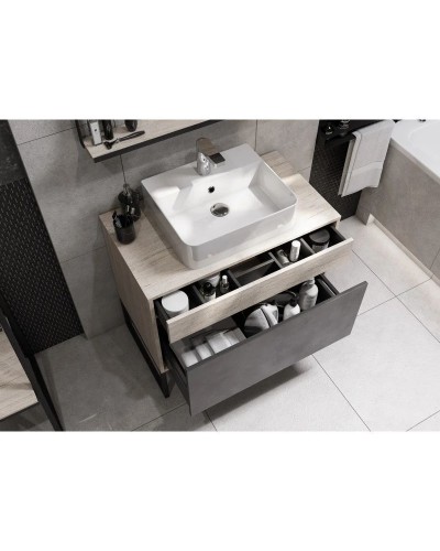 Комплект мебели серый графит/дуб орегон 80 см Акватон Лофт Урбан 1A247601LQX60 + 732700B000 + 1A247902LQX50