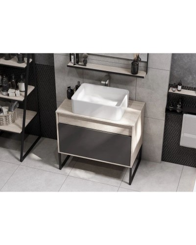 Комплект мебели серый графит/дуб орегон 80 см Акватон Лофт Урбан 1A247601LQX60 + 732700B000 + 1A247902LQX50