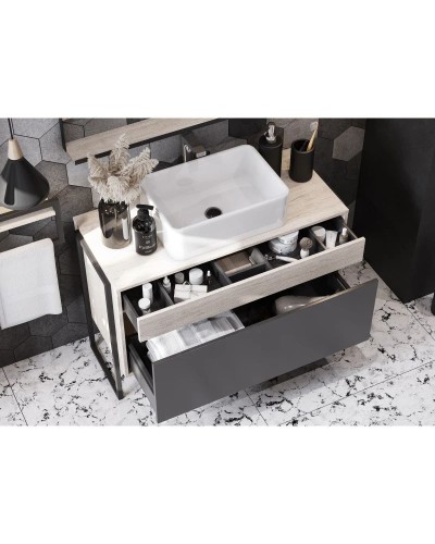 Комплект мебели серый графит/дуб орегон 100 см Акватон Лофт Урбан 1A247701LQX60 + 732700B000 + 1A248002LQX50