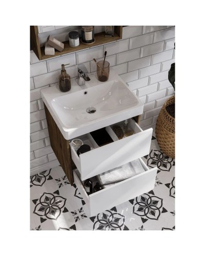 Комплект мебели белый глянец/дуб рустикальный 55 см Акватон Сканди 1A251701SDZ90 + 1WH501620 + 1A252102SDZ90