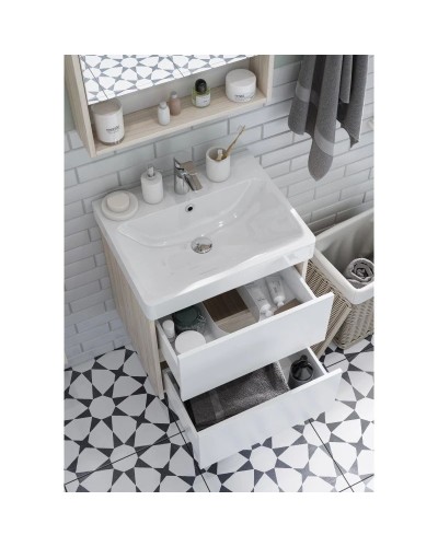 Комплект мебели белый глянец/дуб верона 55 см Акватон Сканди 1A251701SDB20 + 1WH501620 + 1A252102SDB20