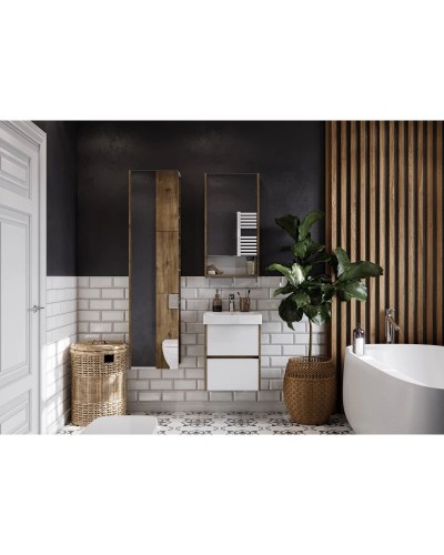 Комплект мебели белый глянец/дуб рустикальный 45 см Акватон Сканди 1A251601SDZ90 + 1WH501630 + 1A252002SDZ90