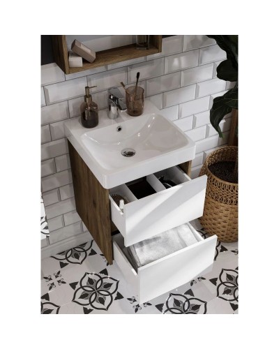 Комплект мебели белый глянец/дуб рустикальный 45 см Акватон Сканди 1A251601SDZ90 + 1WH501630 + 1A252002SDZ90