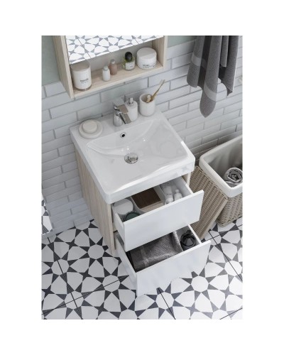 Комплект мебели белый глянец/дуб верона 45 см Акватон Сканди 1A251601SDB20 + 1WH501630 + 1A252002SDB20