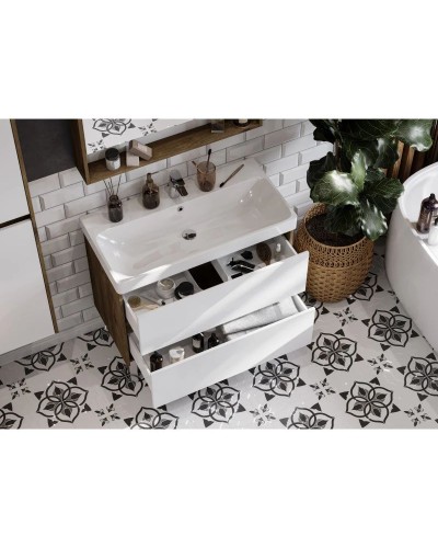 Комплект мебели белый глянец/дуб рустикальный 90 см Акватон Сканди 1A251901SDZ90 + 1WH501629 + 1A252302SDZ90