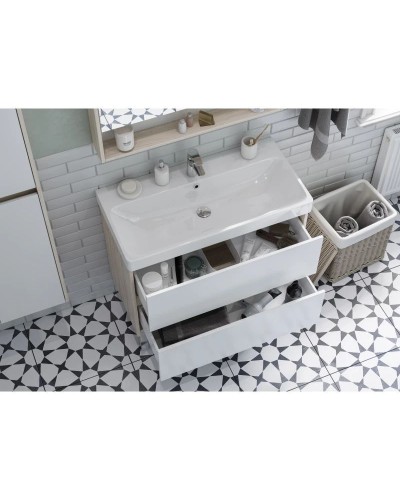 Комплект мебели белый глянец/дуб верона 90 см Акватон Сканди 1A251901SDB20 + 1WH501629 + 1A252302SDB20