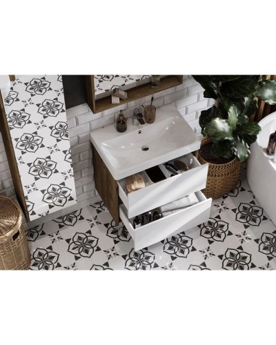 Комплект мебели белый глянец/дуб рустикальный 70,5 см Акватон Сканди 1A251801SDZ90 + 1WH501628 + 1A252202SDZ90