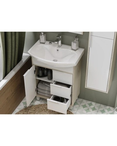 Комплект мебели белый глянец/ясень фабрик 65 см Акватон Рико 1A213301RIB90 + 1WH207782 + 1A216402RI010