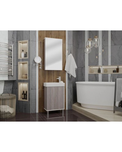 Комплект мебели белый глянец/дуб навара 46 см Акватон Эмма 1A221601EAD80 + 1WH301972 + 1A221802EAD80