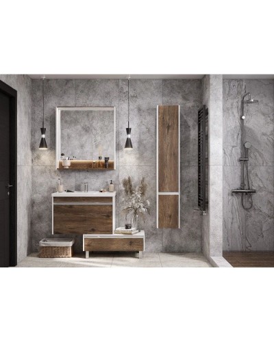 Комплект мебели белый глянец/таксония темная 80 см Акватон Капри 1A230201KPDB0 + 1WH302251 + 1A230402KPDB0