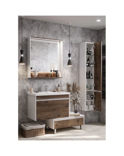 Комплект мебели белый глянец/таксония темная 80 см Акватон Капри 1A230201KPDB0 + 1WH302251 + 1A230402KPDB0