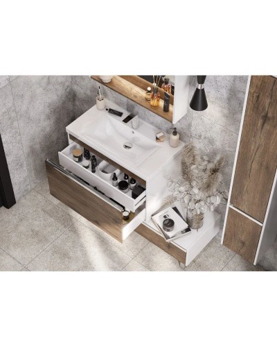 Комплект мебели белый глянец/таксония темная 80 см Акватон Капри 1A230201KPDB0 + 1WH302251 + 1A230402KPDB0