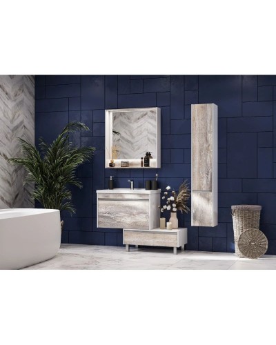 Комплект мебели белый глянец/бетон пайн 80 см Акватон Капри 1A230201KPDA0 + 1WH302251 + 1A230402KPDA0