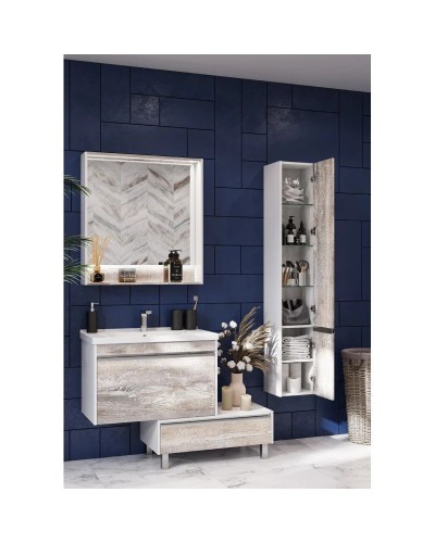 Комплект мебели белый глянец/бетон пайн 80 см Акватон Капри 1A230201KPDA0 + 1WH302251 + 1A230402KPDA0