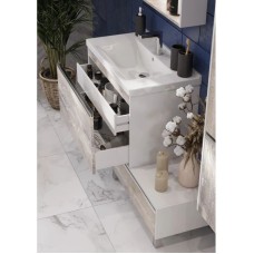 Комплект мебели белый глянец/бетон пайн 80 см Акватон Капри 1A230201KPDA0 + 1WH302251 + 1A230402KPDA0