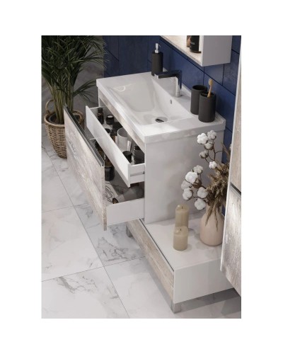 Комплект мебели белый глянец/бетон пайн 80 см Акватон Капри 1A230201KPDA0 + 1WH302251 + 1A230402KPDA0