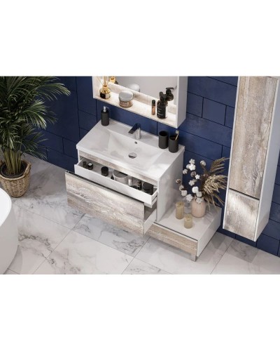 Комплект мебели белый глянец/бетон пайн 80 см Акватон Капри 1A230201KPDA0 + 1WH302251 + 1A230402KPDA0