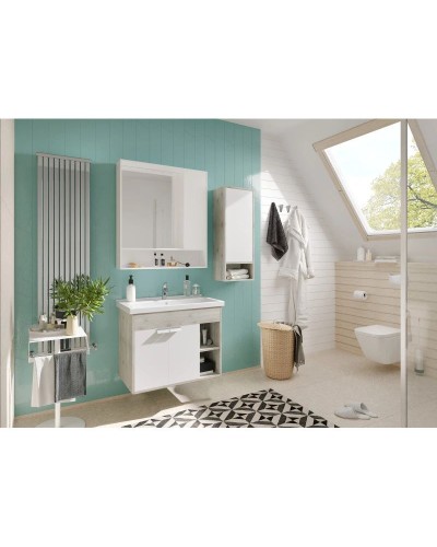 Комплект мебели белый глянец/дуб крафт 80 см Акватон Флай 1A237401FAX10 + 1WH302251 + 1A237702FAX10