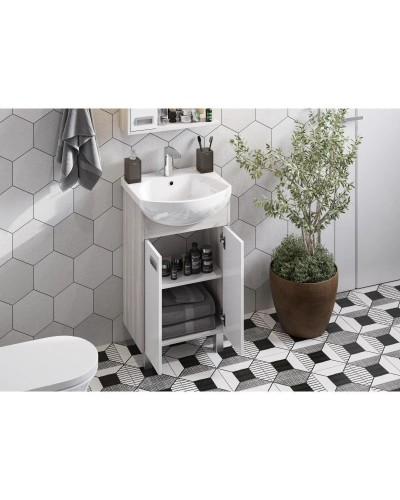 Комплект мебели белый глянец/дуб сомерсет 50,5 см Акватон Бекка 1A210801BAC20 + 1WH207781 + 1A214502BAC20