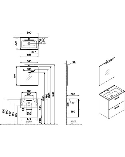 Комплект мебели белый глянец 59 см VitrA Mia 75021